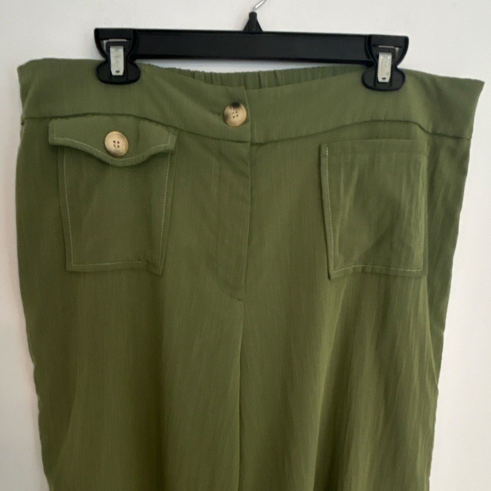 Suzanne Betro Pants Green Polyester Rayon Solid Elastic Waist Pockets Women 1X